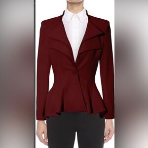 HYBIRD & COMPANY WINE DOUBLE LAPEL SINGLE BUTTON PEPLUM BLAZER SIZE XL NEW